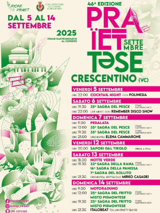 Crescentino si prepara alla 46ª edizione di Settembre Praiettese: dieci giorni di festa tra musica, cibo e tradizione