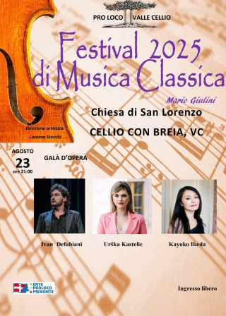 Cellio - Torna il Festival di Musica Classica: sabato concerto operistico con Ivan Defabiani